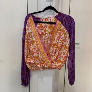 Free People Purple and Floral Blouse
